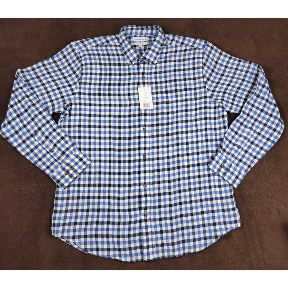 Saddlebred Mens XL Blue Gingham Plaid Flannel Button Down Shirt Classic Fit NWT